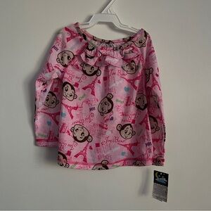 Joe Boxer Monkey Print Pink Long Sleeve Pajama Shirt-Size 2T-New With Tags